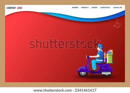 Christmas landing page with Santa Claus and gift box for posters, banners, brochure and other winter events. Vector illustration EPS10