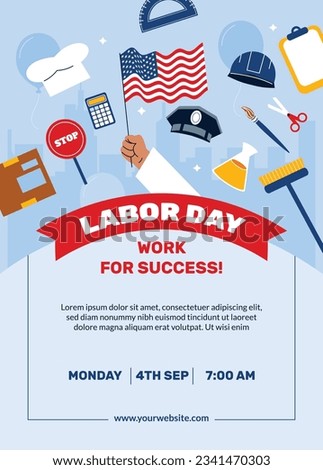Happy Labor day. Labor Day background. USA Labor Day celebration. American Labor Day concept. September 4. Vector illustration. Design For Poster, Banner. Flyer, Greeting Card. construction tools.