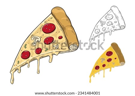 Slice of pepperoni pizza, vintage vector illustration Royalty-Free Stock Photo #2341484001