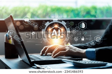AI tech enhances businesses by processing data, improving decision-making, developing innovative products, automating processes, and boosting competitiveness. future technology Royalty-Free Stock Photo #2341486593