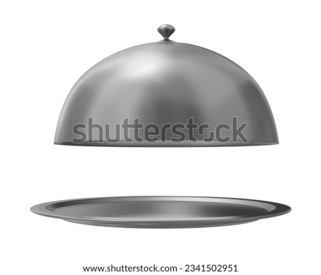 silver restaurant cloche tray lid food cover dish isolated on white background. silver restaurant cloche tray lid food cover dish isolated. silver restaurant cloche tray lid food cover dish 3d render