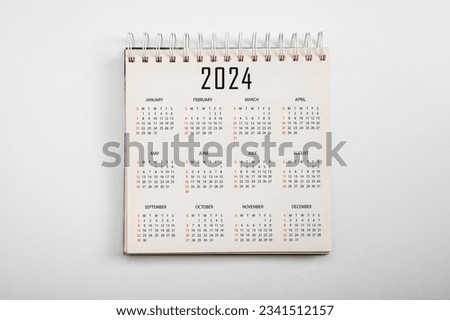 Calendar Year 2024 schedule. 2024 desk calender notepad on light gray background. Resolution, strategy, solution, goal, business and New Year holiday Royalty-Free Stock Photo #2341512157