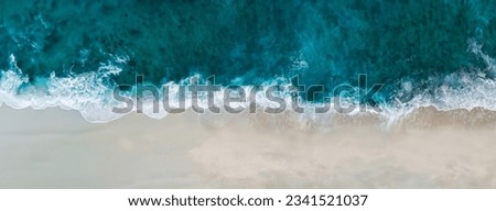 Top view aerial image from drone of an stunning beautiful sea landscape beach with turquoise water with copy space for your text. Beautiful Sand beach with turquoise water, aerial UAV drone shot Royalty-Free Stock Photo #2341521037