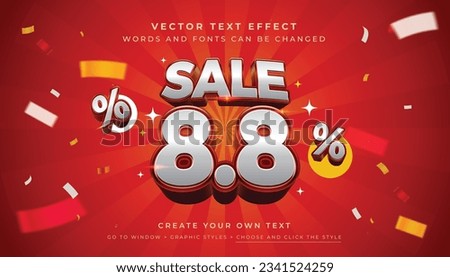Vector Editable 3D silver discount sale text effect. August 8.8 typography graphic style on red background Royalty-Free Stock Photo #2341524259