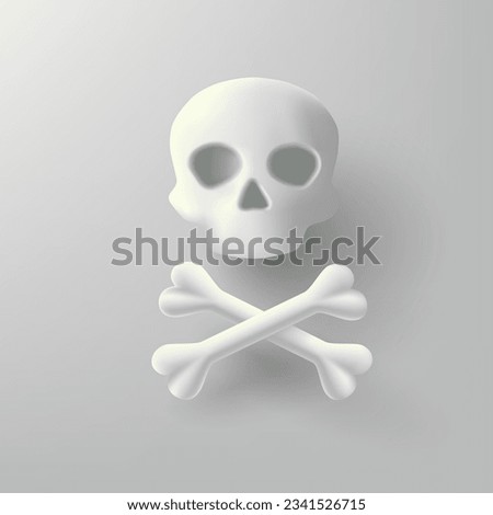 3d render icon of scull and bones, white with shadow cartoon style with eyes and nose, digital illustration symbol