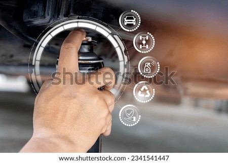Service quality and car protection icon concept, Technician using spray Clean the undercarriage of the car, Protection and basic cycle service process warranty and condition of insurance Royalty-Free Stock Photo #2341541447