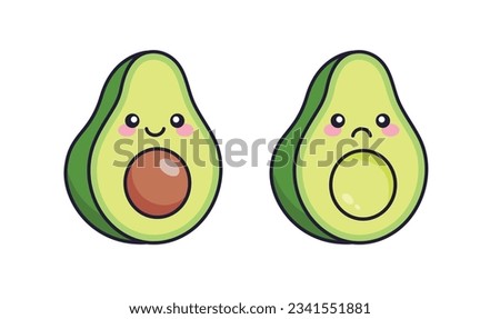 Cute Avocado Smile and Sad Clipart Sticker Royalty-Free Stock Photo #2341551881