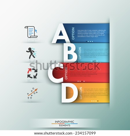 Modern infographics options banner with 4 realistic colorful ribbons and big letters for 4 options. Vector. Can be used for web design and  workflow layout
