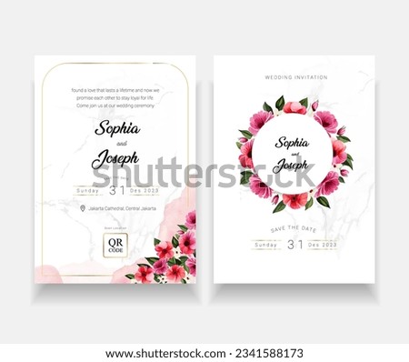 Free vector wedding invitation with watercolor pink flowers and gold ornament