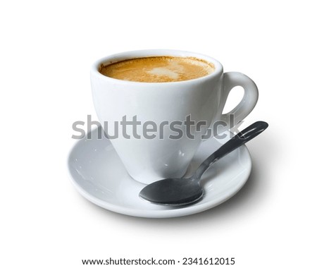 Coffee cup with saucer and spoon isolated on empty background Royalty-Free Stock Photo #2341612015