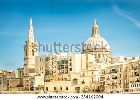 Detail postcard of old town La Valletta - Capital of world famous mediterranean island of Malta - Medieval architecture and urbanistic