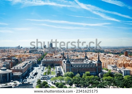 Panorama of Madrid city with General Headquarters of the Air and Space Force at calle de la Princesa street