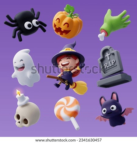 Collection of 3d Vector Halloween icon, Happy Halloween party concept. Eps 10 Vector.