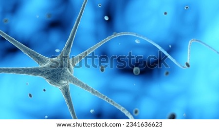nerve cell in a blue background, 3D illustration Royalty-Free Stock Photo #2341636623