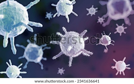 virus cells in dark purple background, 3D illustration Royalty-Free Stock Photo #2341636641