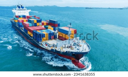 Cargo container Ship, cargo vessel ship carrying container and running for import export concept technology freight shipping sea freight by Express Ship. front view Royalty-Free Stock Photo #2341638355