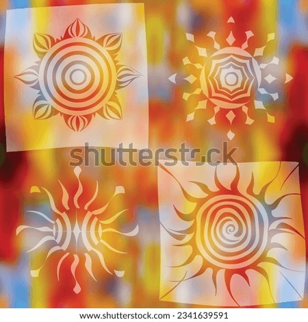 Seamless pattern, ethnic background, sun symbols, solar signs, vector design