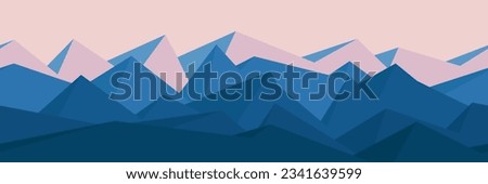 Stylization of a mountain landscape, seamless border, 3D imitation, banner Royalty-Free Stock Photo #2341639599