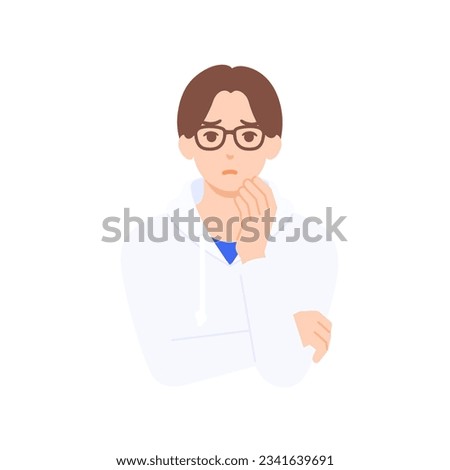 Man with hand on chin. Vector illustration of an engineer lost in thought.