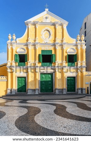 Awesome view of Saint Dominic's Church in the Historic Centre of Macao on sunny day. Macau is a popular tourist destination of Asia and leading casino market of the world. Royalty-Free Stock Photo #2341641623