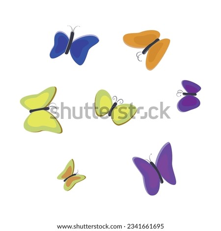 Vector collection of cartoon butterflies. Clip art for design, stickers, element for web site, shops, prints, nursery decor.