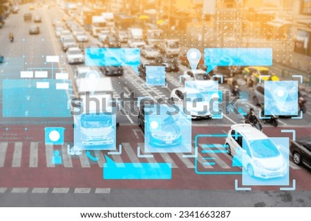 Utilize camera technology to keep tabs on individuals and cars in public areas. ,Verifying the status of persons and vehicles with AI Royalty-Free Stock Photo #2341663287