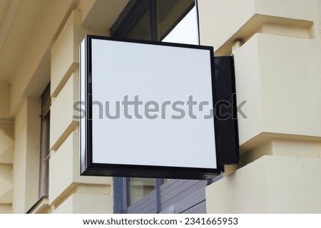 Store, shop, cafe, restaurant mounted signboard mock up design template. Blank white store sign design light box mockup.