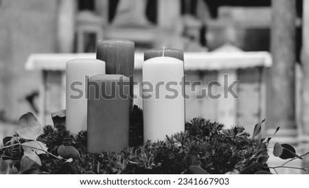 Advent decoration candles with gradation of purple colors