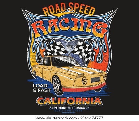 Road speed. Speedway graphic print design. California racing. Road racing. Speed racing print design for t shirt print, poster, sticker, background and other uses. 