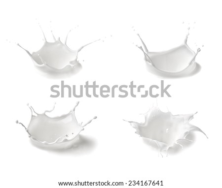 collection of  various milk splashes on white background Royalty-Free Stock Photo #234167641