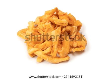 Dried melon slices isolated on a white background. Dried fruit.  Royalty-Free Stock Photo #2341693151