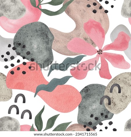 Abstract spots and flower. Watercolor illustration. Seamless pattern. textures for textiles, fabric design, packaging, scrapbooking, wallpaper, etc.