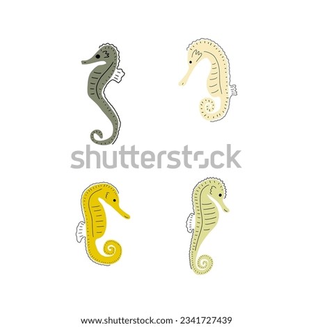 Seahorse Character sea animal on deep background. Wild life illustration. Underwear world. Vector illustration.
