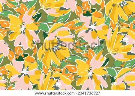 Seamless pattern with colorful pattern of abstract flowers. Hand drawn. Not AI