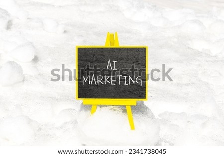 AI marketing symbol. Concept words AI artificial intelligence marketing on blackboard. Beautiful snow background. Business AI artificial intelligence marketing concept. Copy space.