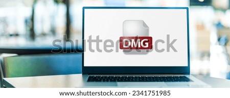 Laptop computer displaying the icon of dmg file.