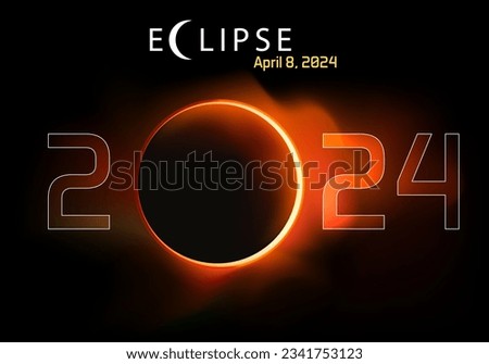Presentation of the new year 2024 on the theme of astronomy, with a total eclipse of the sun. Royalty-Free Stock Photo #2341753123