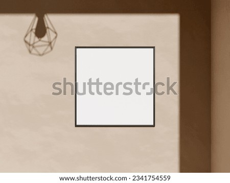 Mockup square black frame close up in home interior background with sun light