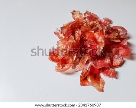 Natural red onion skin on white background.