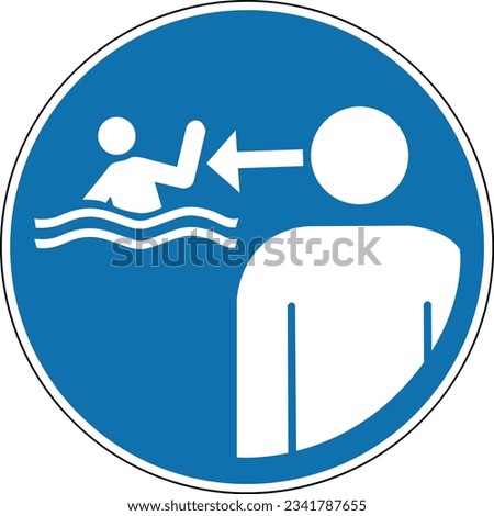Keep children under supervision in the aquatic environment. Mandatory sign. Round blue sign. Keep children under supervision while swimming. Follow the safety rules. Royalty-Free Stock Photo #2341787655