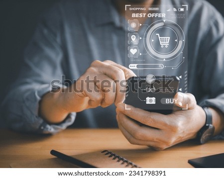 Online shopping concept. Close-up person using smart phone search and shopping online via internet technology. Exploring Online Shopping and Internet-Based Business in the Age of Web Technology