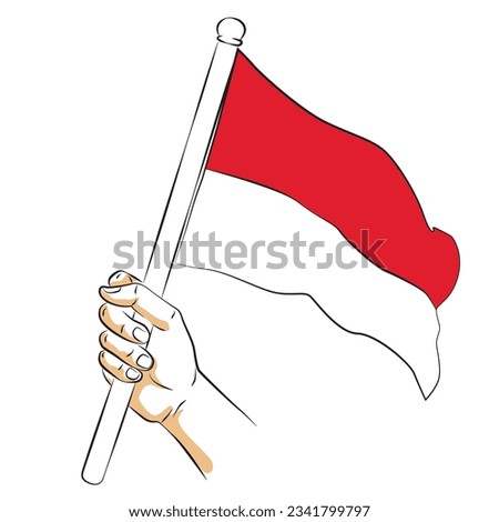 sketch of  hand holding Indonesian flag