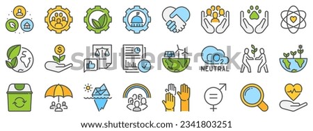 Colored line icons about ESG environmental, social and corporate governance with editable stroke. Royalty-Free Stock Photo #2341803251
