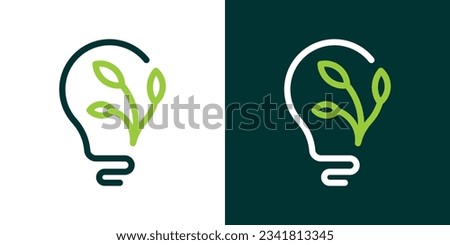 light bulb and plant logo design element created in line and minimalist style Royalty-Free Stock Photo #2341813345
