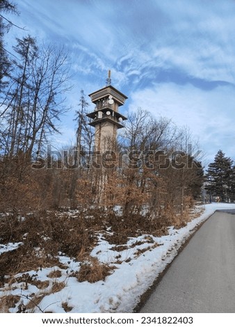 Winter picture of Radikov tower in forest 