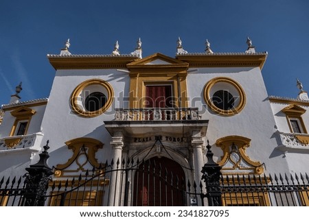 Seville, Spain - January 1, 2023: Plaza de Toros, Bullring Real Maestranza (18th century) - is the largest and most important arena for bullfighting in Spain.  Royalty-Free Stock Photo #2341827095
