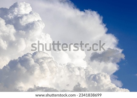 White cumulus clouds close-up, beautiful aerial cloud view, , fluffy cloud texture, copy space