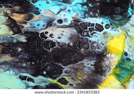 Exclusive beautiful pattern, abstract fluid art background. Flow of blending multicolored paints mixing together. Blots and streaks of ink texture for print and design
