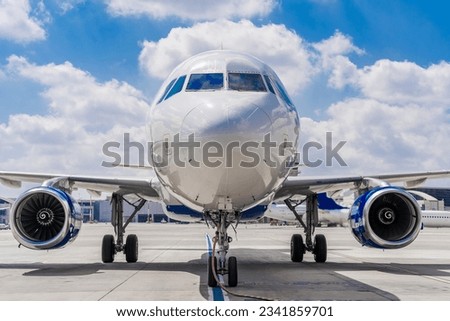 Aircraft ground handling,  refules an airplane - Aircraft In Ben Gurion Airport, Tel Aviv, Israel Royalty-Free Stock Photo #2341859701