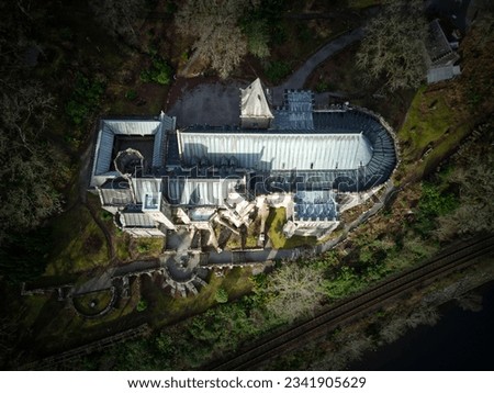 Drone shot of St Conan's Kirk, Lochawe, Argyll, Scotland, UK. Constructed 1881-6 and extended 1906-14. Designed by Walter Douglas Campbell
